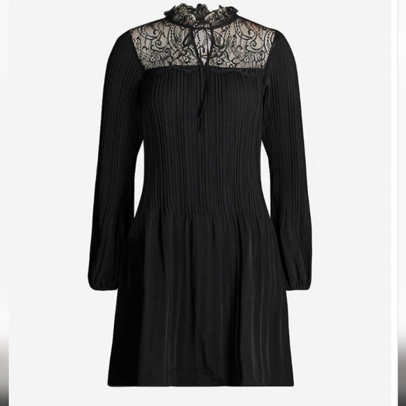 Maje Rockette Pleated Lace Dress in Black - Picture 1 of 12